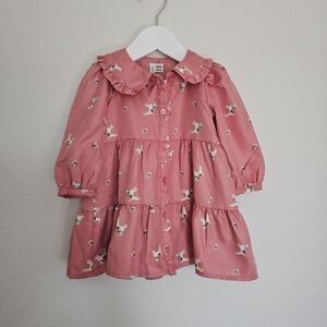 NWT Janie and Jack Pink Dress with Dog Print, Size 6-12M.